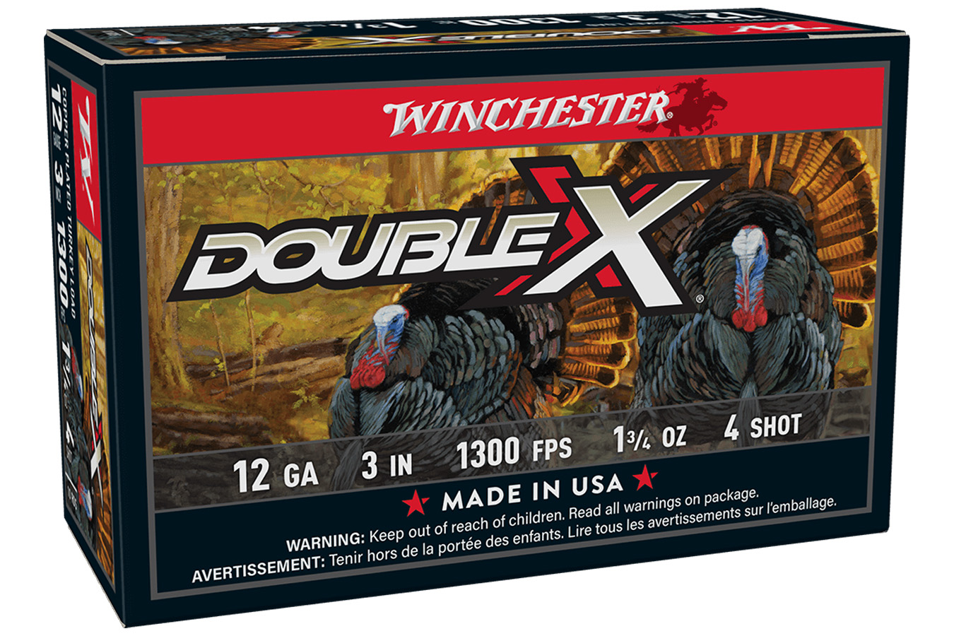 WINCHESTER AMMO 12 Gauge 3 In 1-3/4 oz 4 Shot Shotshell High Velocity Double X 10/Box